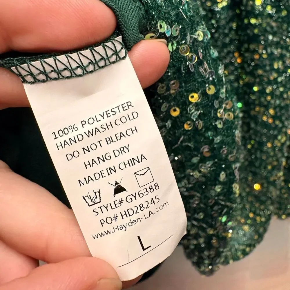 Hayden Girls L Green Sequin Puff Sleeve Dress Christmas Holiday Glam Preppy Chic